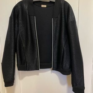 L’Agence Black Zip Up Bomber Jacket in Wicker-like Material